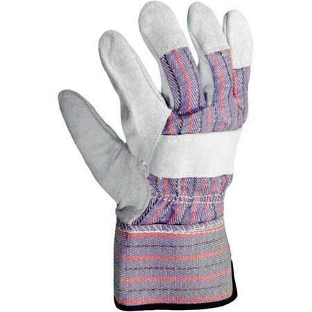 AZUSA SAFETY Gray Leather Palm Work Gloves, Canvas Back, Reinforced Knuckle and Fingertips, L S96115